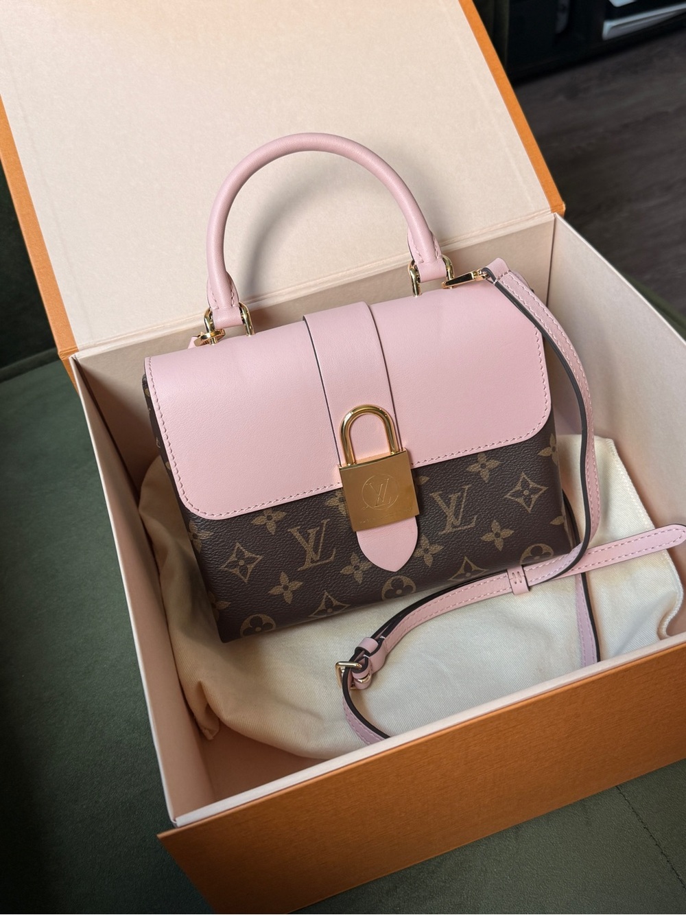 DISCONTINUED LouisVuitton Locky BB in Monogram Canvas with RoseBallerine Leather